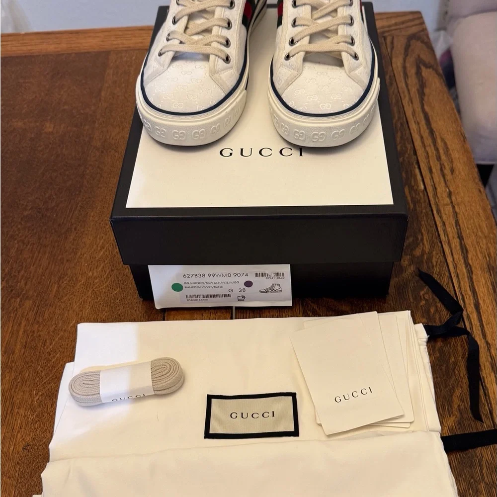 Authentic Women’s Gucci Tennis 1977 Mini GG High Tops White Canvas Sz 38 - Picture 2 of 16